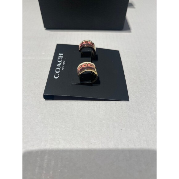 Coach Signature C Huggie Earrings - Pink, Burgundy New - Picture 5 of 5
